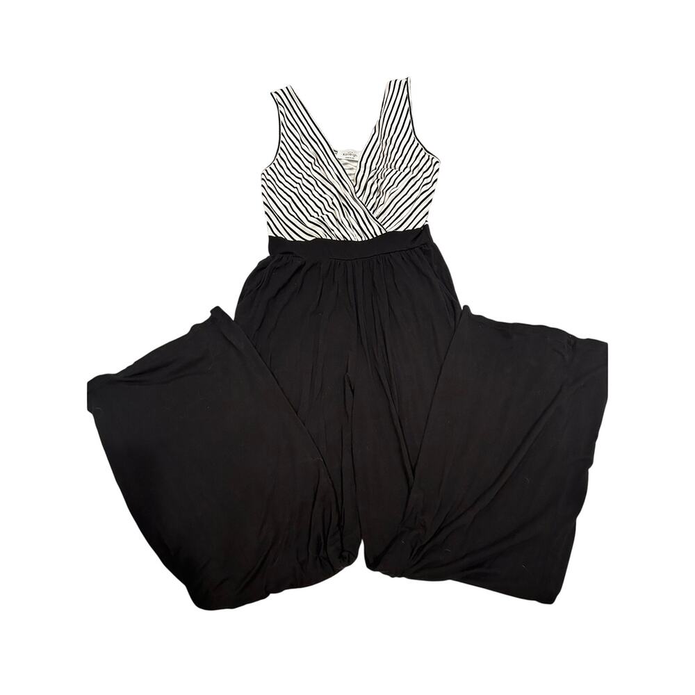 Kaileigh Black White Striped Wide Leg Jumpsuit Sleeveless Size S